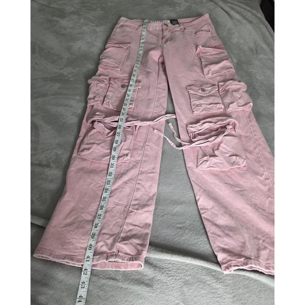 VIP Jeans Jeans Juniors 11/30 Pink Light Wash Mid Rise Cargo Straight Stretch